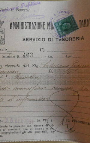 Iscrizione concorso comune di Taranto 1931 con bolli