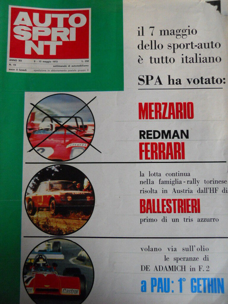 Autosprint 19 1972 Rally Austria vince Lancia HF Ballestrieri - Merzario Ferrari
