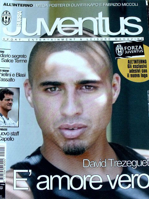 Hurrà Juventus 8 2004 con maxi poster Olivier Kapo & Miccoli + adesivi LOGO JUVE