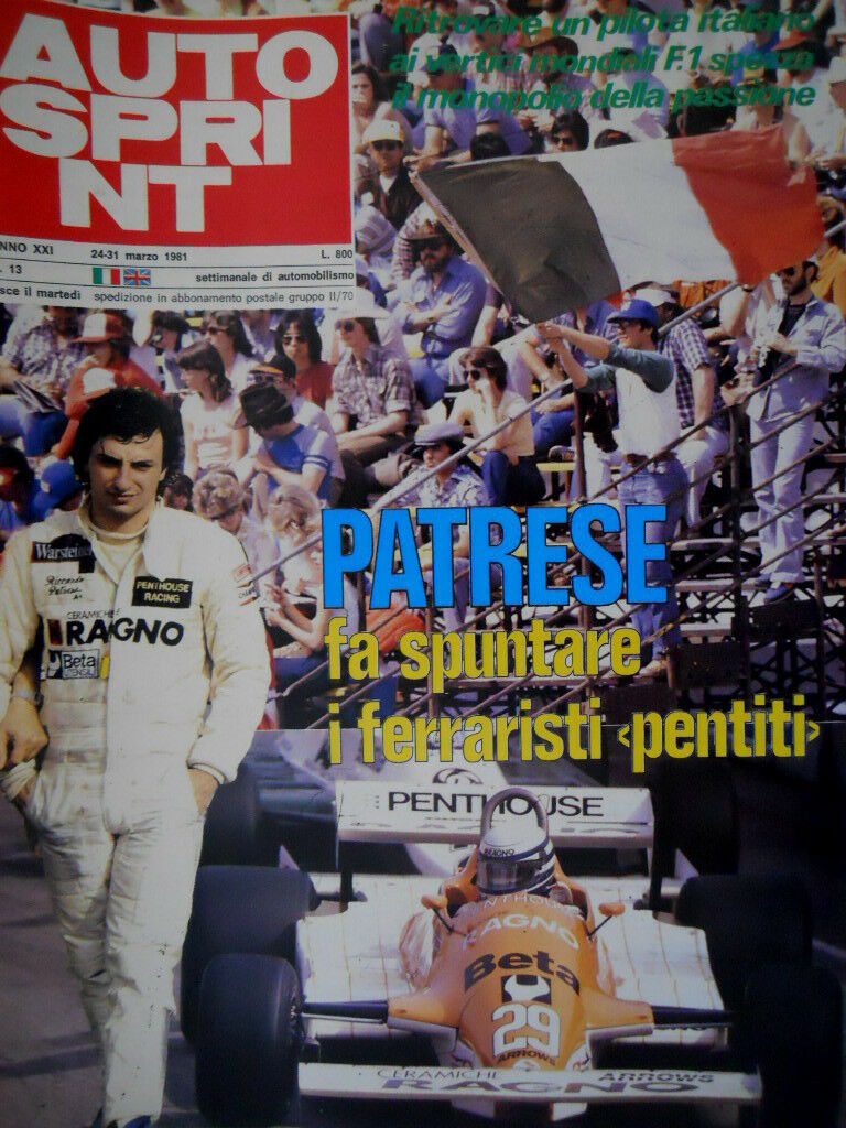 Autosprint 13 1981 Foto poster Riccardo Patrese. Long Beach: Villeneuve sc.5