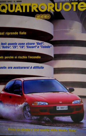 Quattroruote 437 1992 Prova Honda Civic. Ford Escort, Orion 1.8 16V. Lancia Q.36