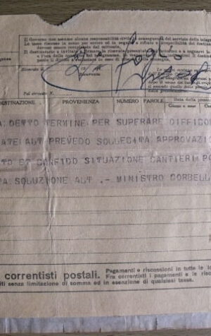 Telegramma originale Ministro Corbellini per Cantieri Navali Taranto 1949 [AF6]