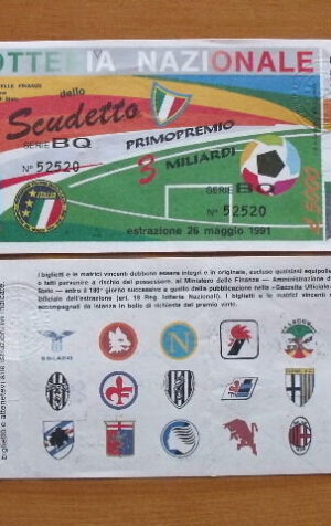 BIGLIETTO LOTTERIA Nazionale Scudetto Campionato Calcio 1991 [AF20]