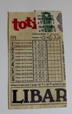 Schedina TOTIP Cavalli Concorso n°29 del 21-07-1974 - Come Foto [AF1]