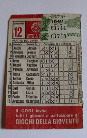 Schedina Totocalcio Concorso n°12 del 09-11-1980 - Come Foto [AF1]