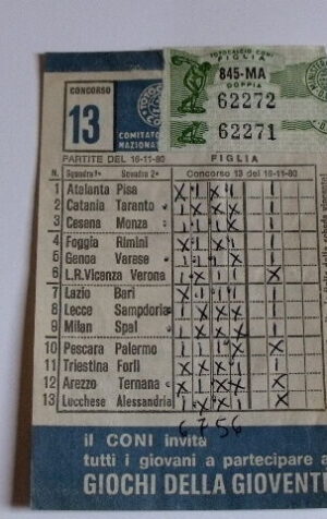 Schedina Totocalcio Concorso n°13 del 16-11-1980 - Come Foto [AF1]