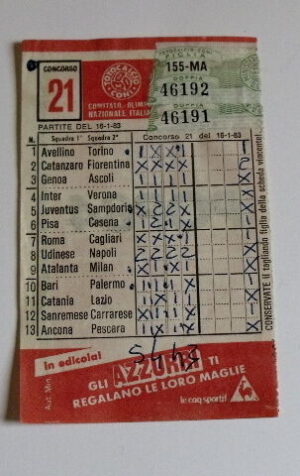Schedina Totocalcio Concorso n°21 del 16-01-1983 - Come Foto [AF1] 1/2