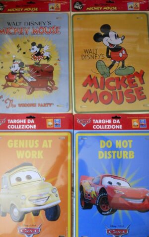Lotto 4 Targhe in metallo License Plates Metal Micky Mouse Cars Disney 35x25 cm