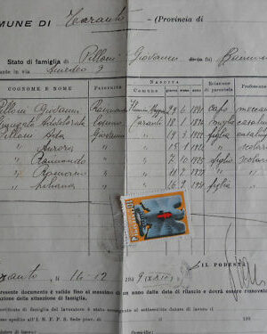 Stato di famiglia comune di Taranto 1939 con bolli