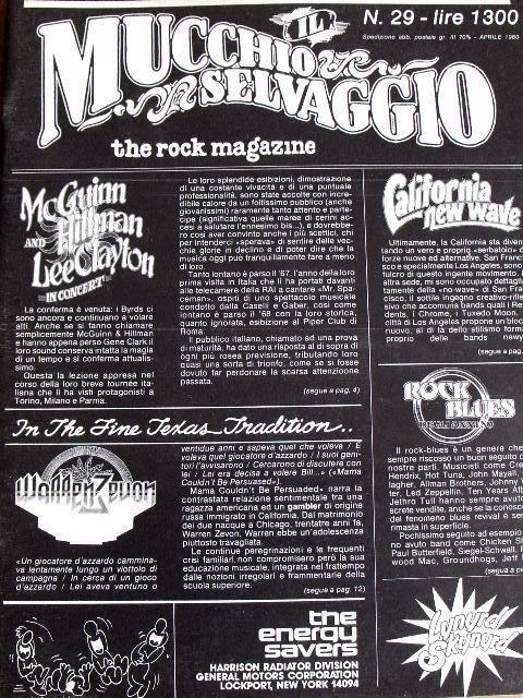 Mucchio Selvaggio 29 1980 Ramones Mc Guinn and Hillman Lee Clayton J. Renbourne
