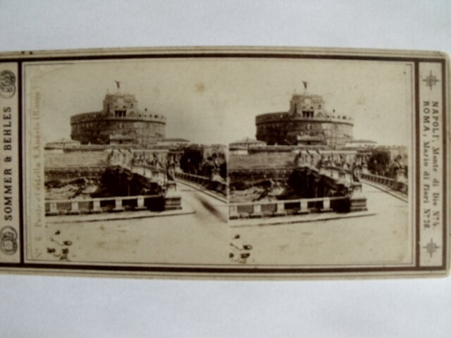 Stereo Vue Cartolina 1872 Sommer & Behles Ponte e Castello S.Angelo Roma -23
