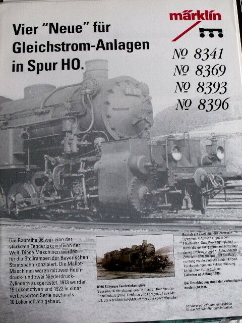 Depliant Marklin n°8341 8369 8393 8396 in scala H0 1994 - DEU -Tr.5