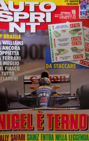 Autosprint 15 1992 Inserto Adesivi GP del 92. Brasile: doppietta Williams [Q104]