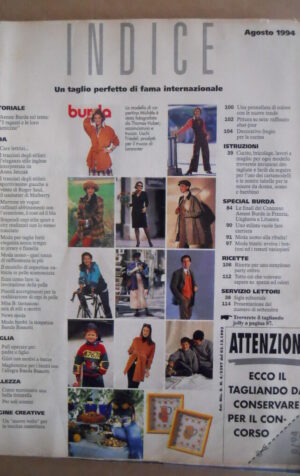 BURDA n°8 1994 con cartamodelli  [D56] Difettato senza copertina