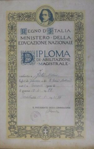 REGNO D'ITALIA DIPLOMA ABILITAZIONE MAGISTRALE TARANTO 1941 [C72]