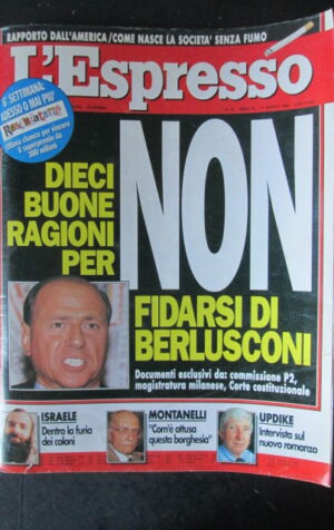 ESPRESSO 10 1994 BERLUSCONI MONTANELLI UPDIKE ISRAELE FURIA COLONI [G82D]