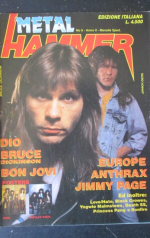 METAL HAMMER 6 1990 DIO BRUCE DICKINSON BON JOVI JIMMY PAGE [G208]