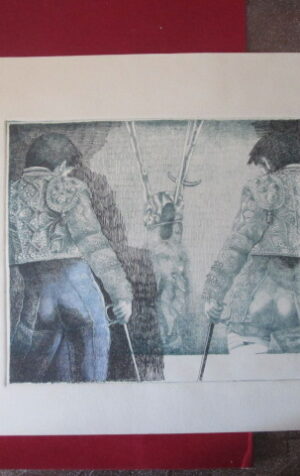 ACQUAFORTE TORERO SUERTE DE CAPOTE ENRIQUE CID ROMERO 29X25 CM  [OGLZ]